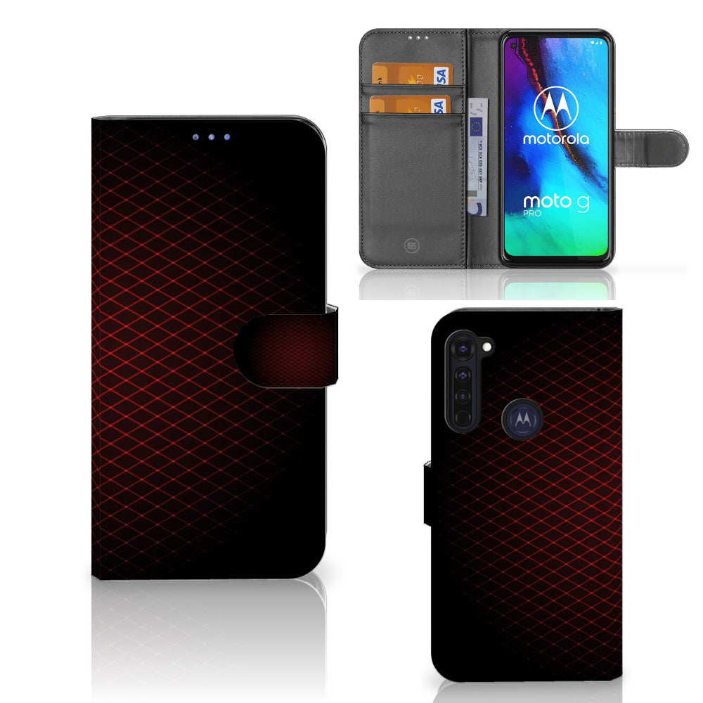 Motorola Moto G Pro Telefoon Hoesje Geruit Rood met ruimte voor 3 pasjes en minimalistisch design.