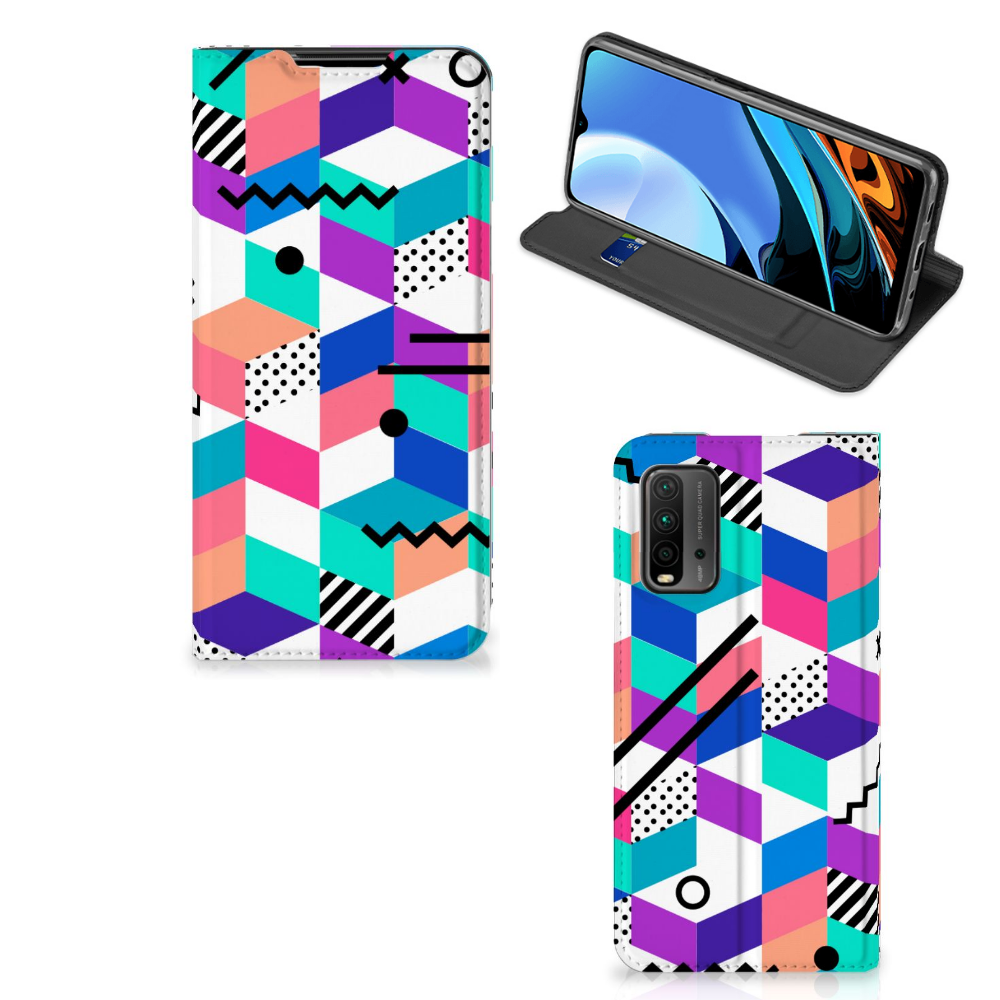 Xiaomi Poco M3 | Redmi 9T Stand Case Blokken Kleurrijk - B2C Telecom