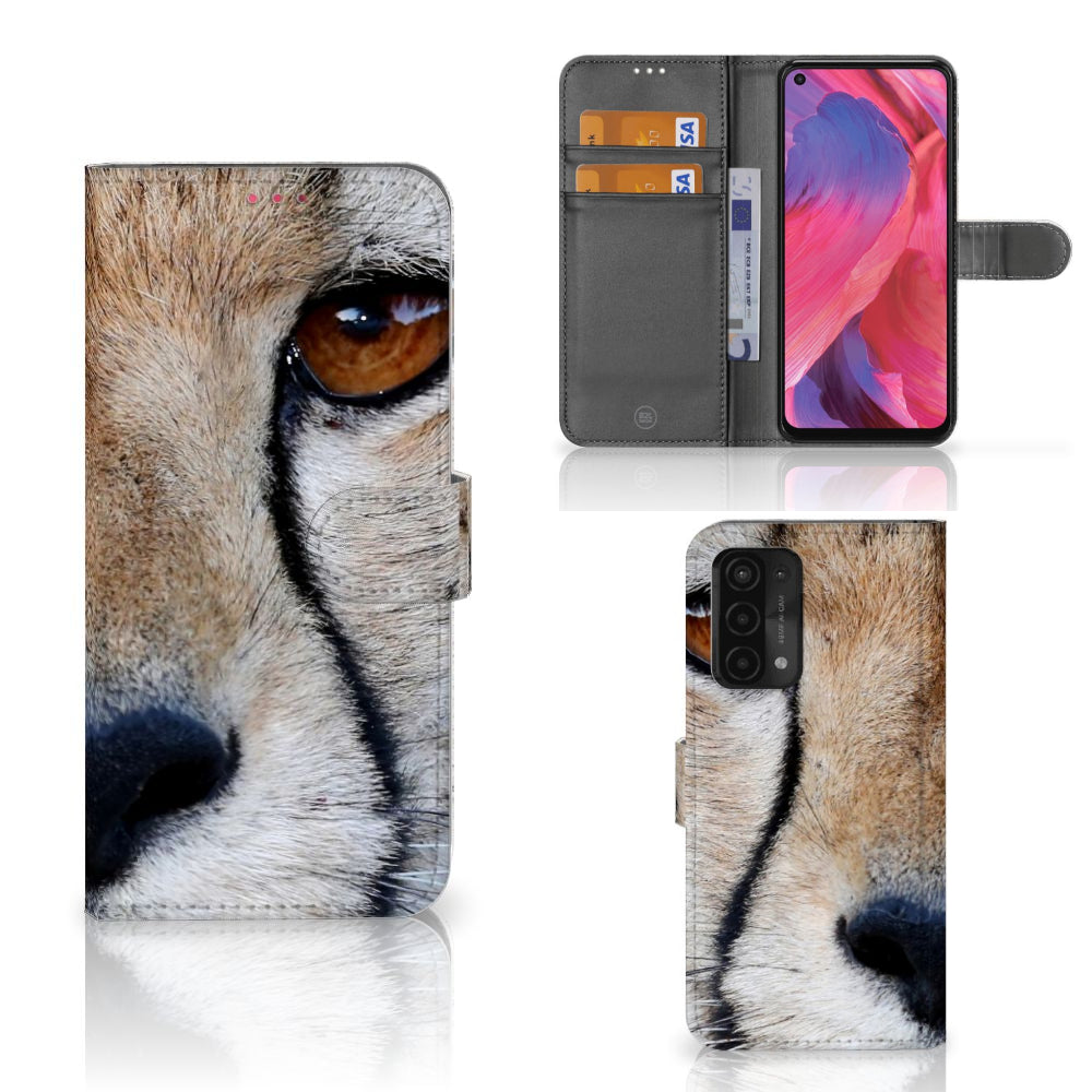 OPPO A54 5G | A74 5G | A93 5G Telefoonhoesje met Pasjes Cheetah met close-up van cheeta oog