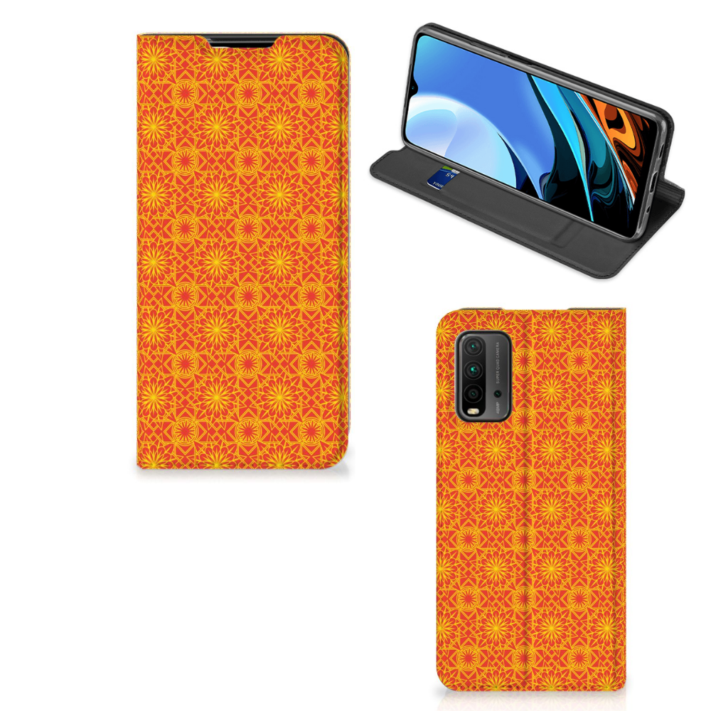 Xiaomi Poco M3 | Redmi 9T Hoesje met Magneet Batik Oranje - B2C Telecom