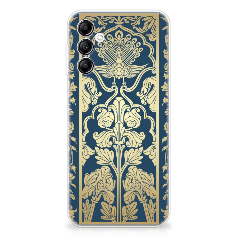 Samsung Galaxy A14 5G TPU Case Beige Flowers with elegant floral design on a dark blue background.