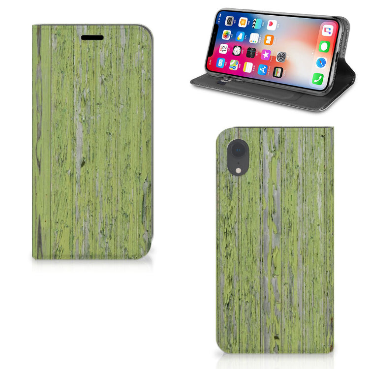 Apple iPhone Xr Book Wallet Case Green Wood