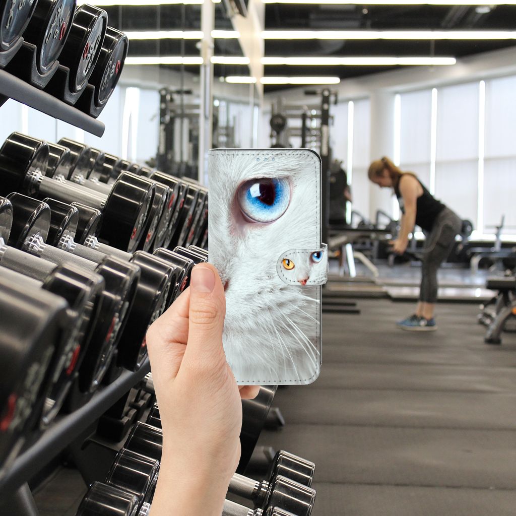 Samsung Galaxy A21s Telefoonhoesje met Pasjes Witte Kat
