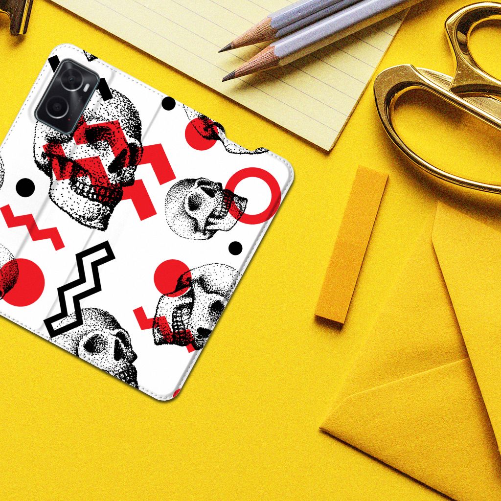 Mobiel BookCase OPPO A96 | A76 Skull Red - B2C Telecom