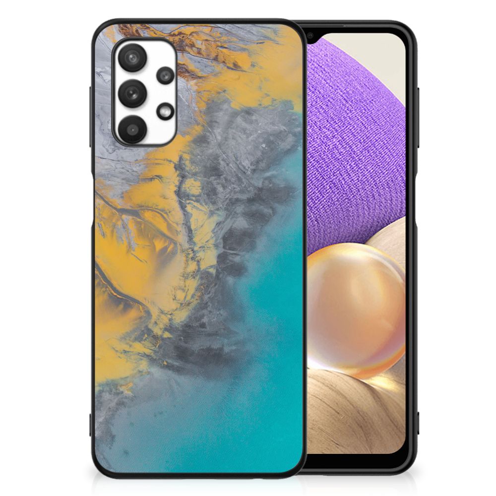 Samsung Galaxy A32 5G Marmeren Print Telefoonhoesje Marble Blue Gold B2C Telecom