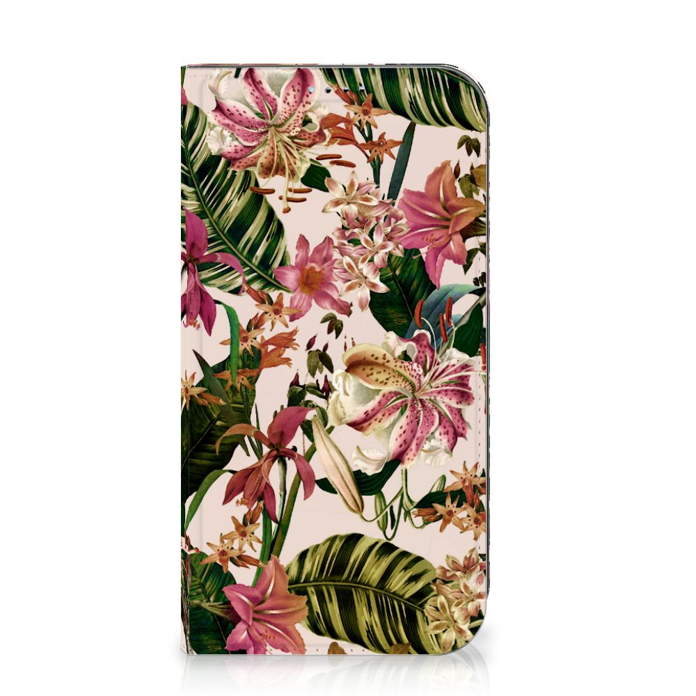 iPhone 15 Smart Cover Flowers met bloemen en bladeren design, perfect voor een stijlvolle uitstraling đ¸