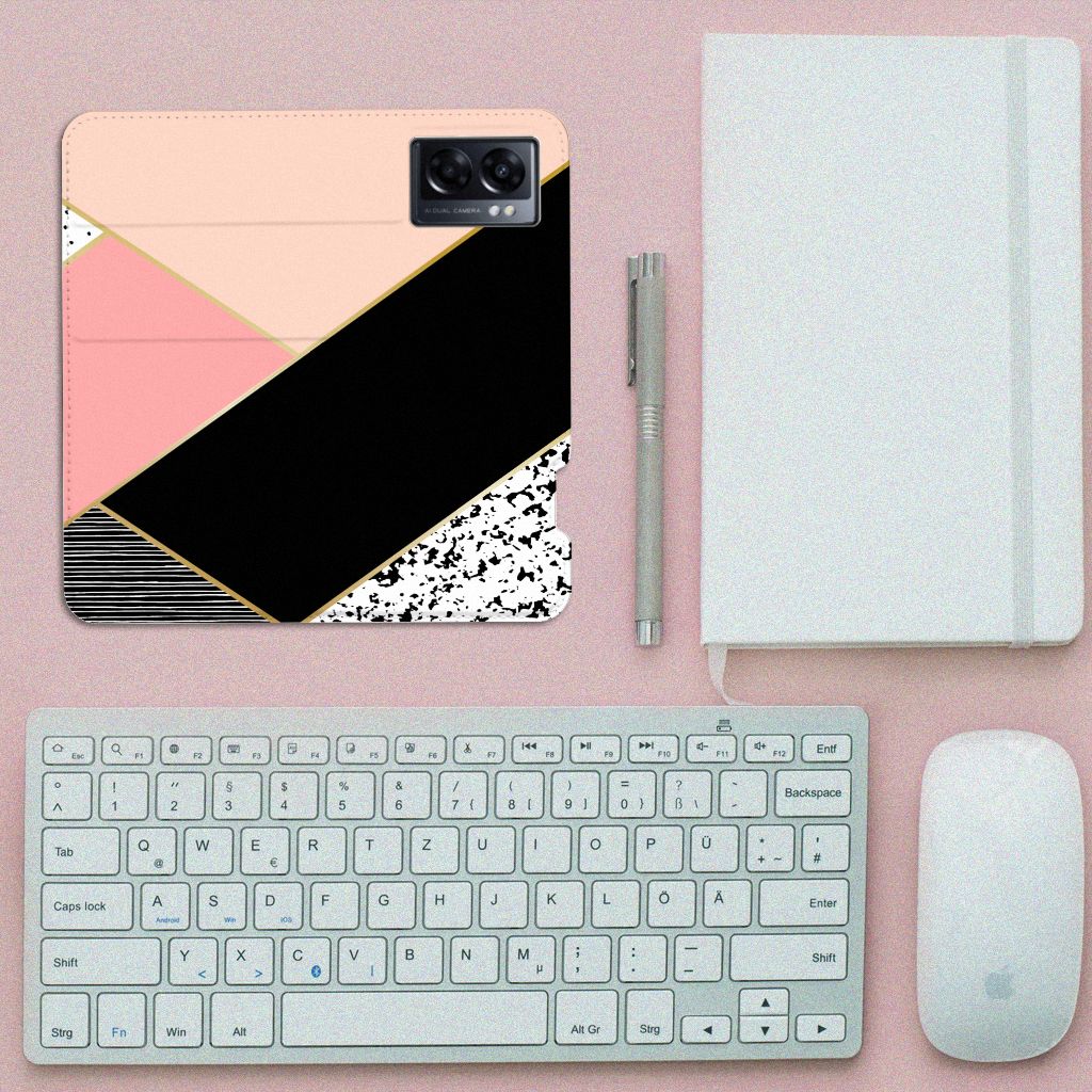 OPPO A77 5G | A57 5G Stand Case Zwart Roze Vormen - B2C Telecom
