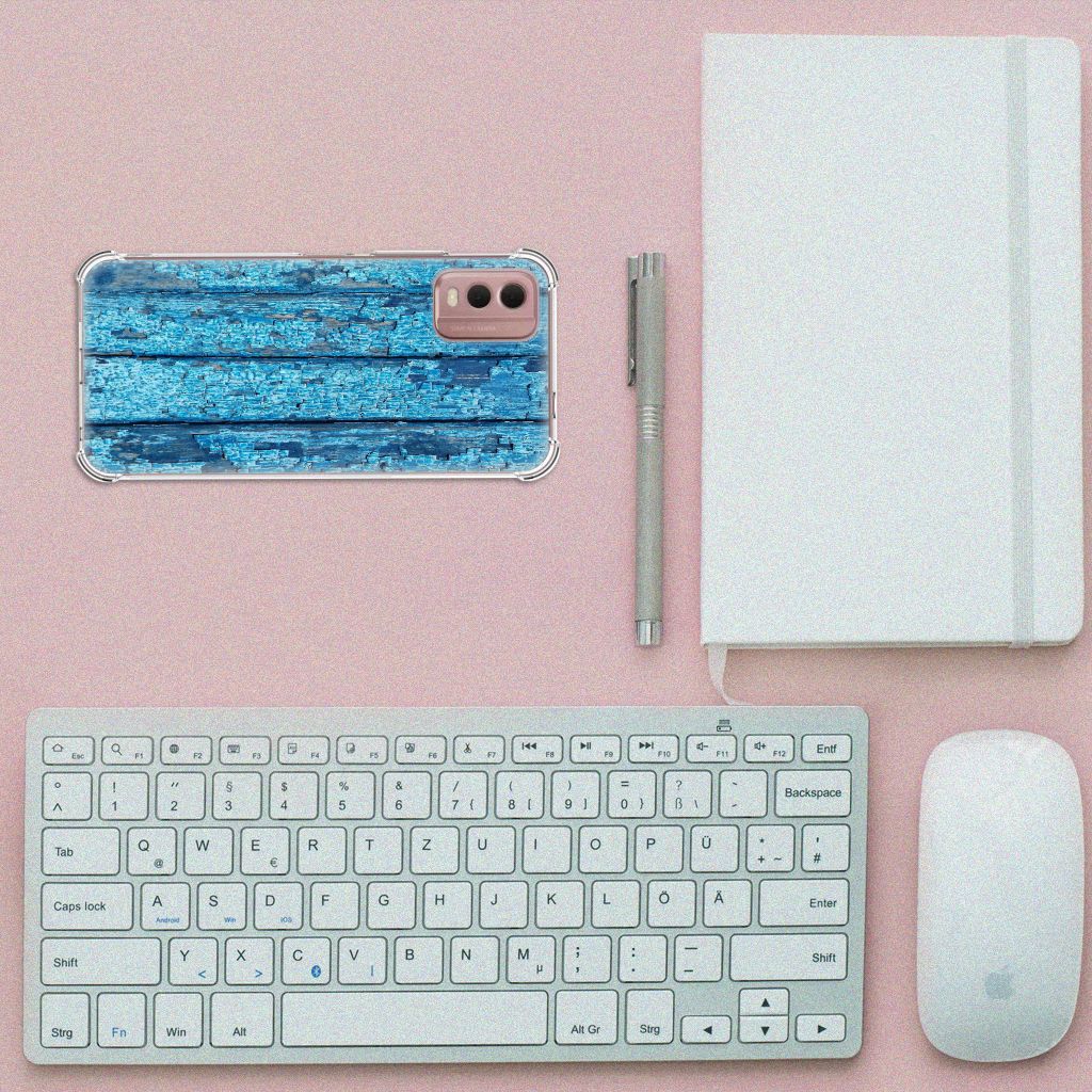 Nokia C32 Stevig Telefoonhoesje Wood Blue B2C Telecom