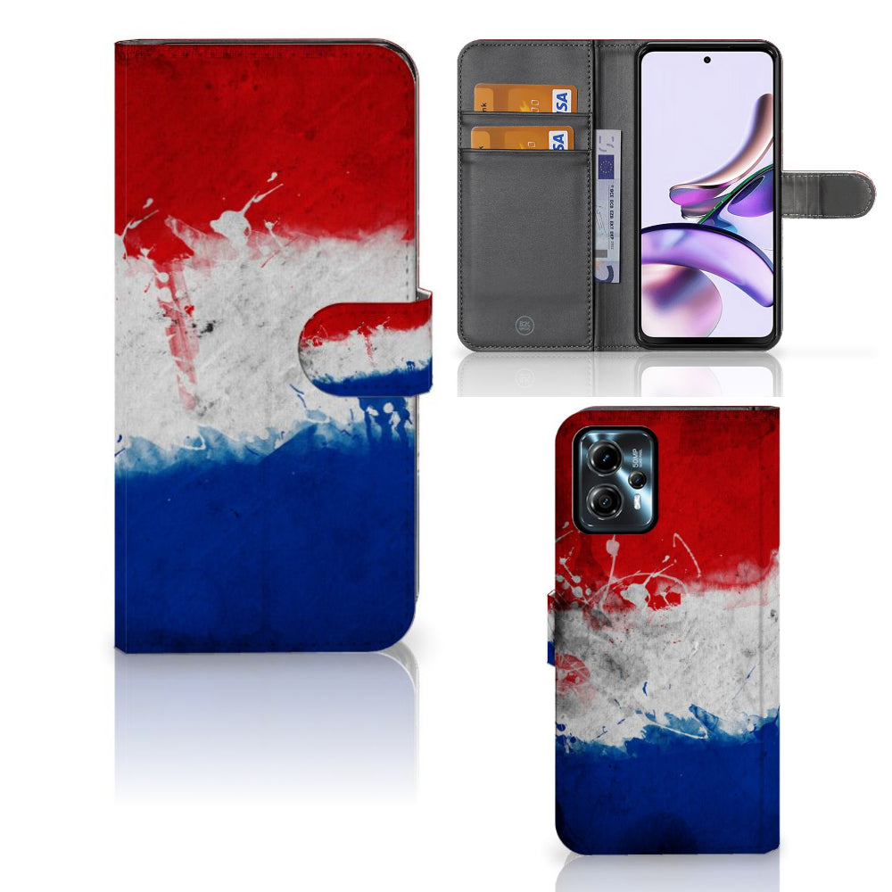 Motorola Moto G13 | G23 Bookstyle Case Nederland met artistiek ontwerp van de Nederlandse vlag.