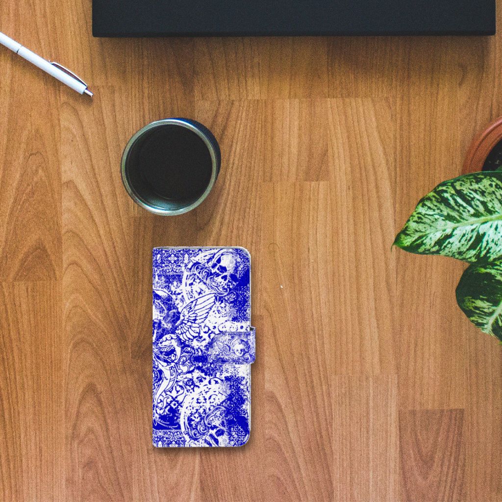 Telefoonhoesje met Naam Samsung Galaxy S10 Angel Skull Blauw