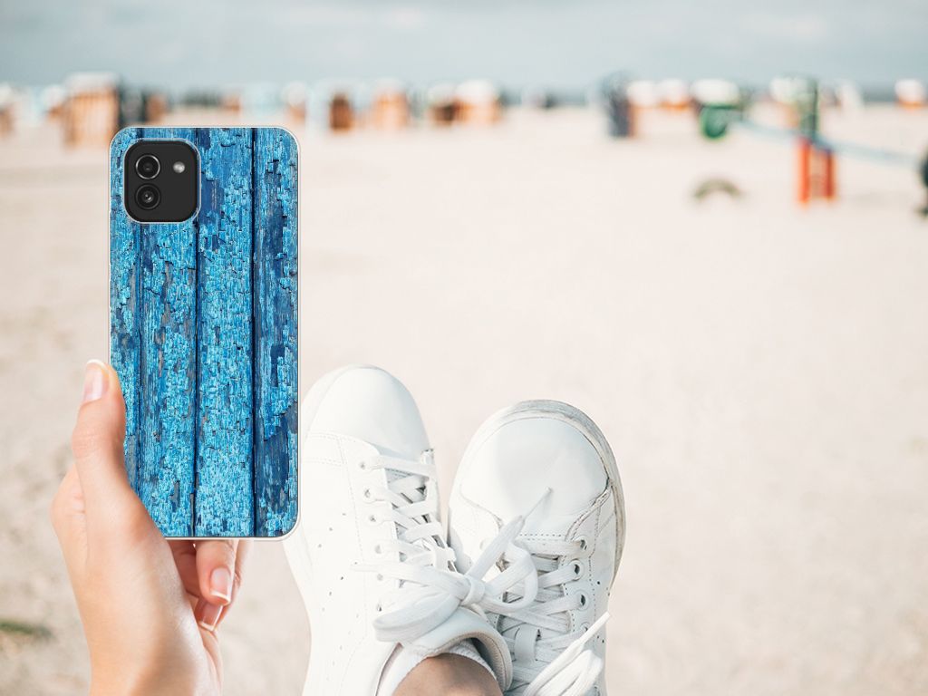 Samsung Galaxy A03 Bumper Hoesje Wood Blue B2C Telecom