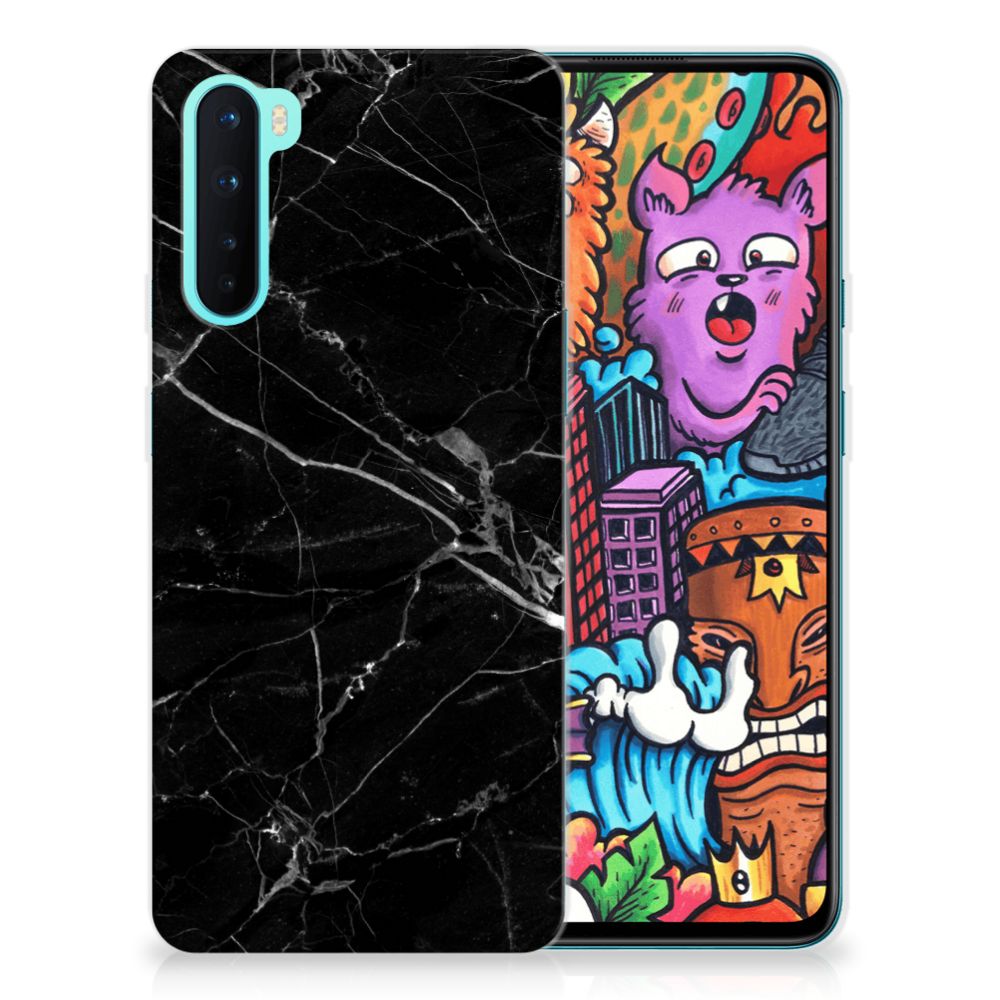 OnePlus Nord TPU Siliconen Hoesje Marmer Zwart - Origineel Cadeau Vader