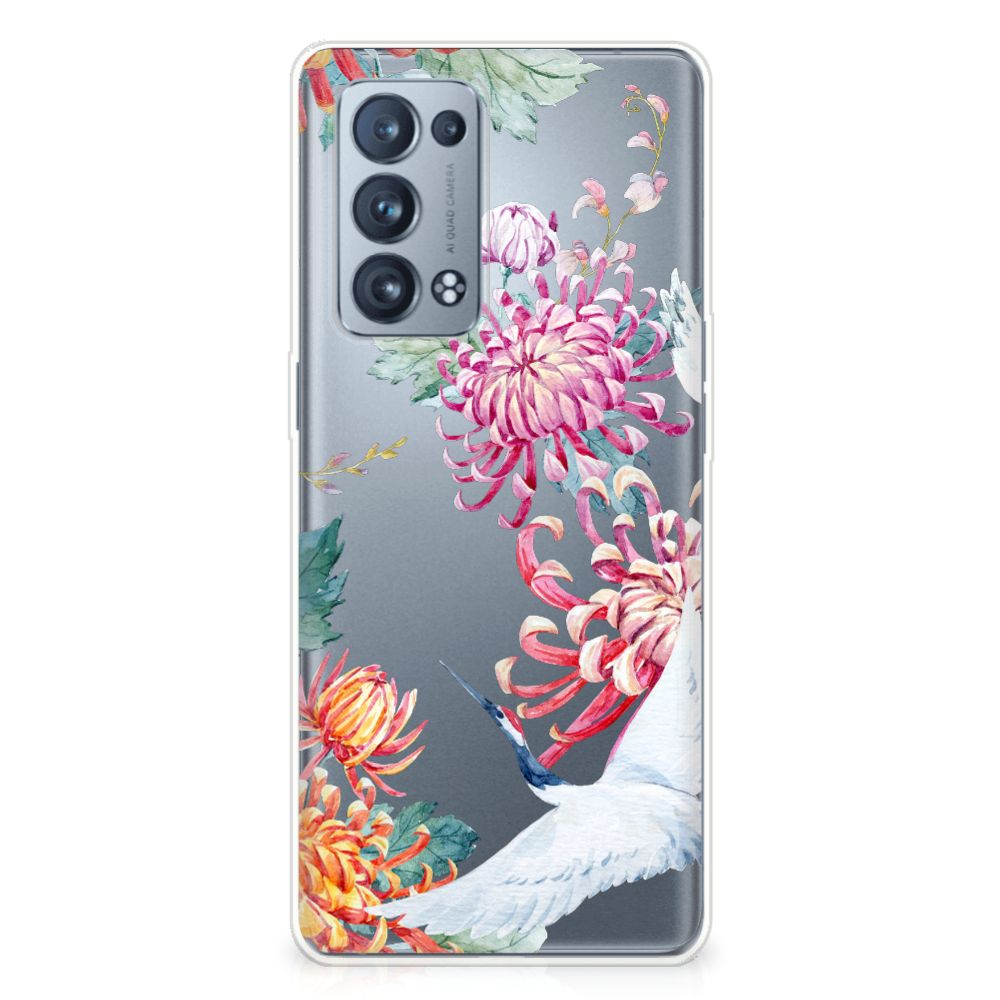 OPPO Reno 6 Pro Plus 5G TPU Hoesje Bird Flowers