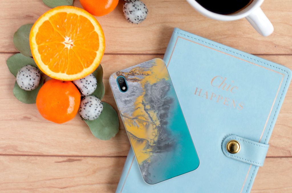 Huawei Y5 (2019) TPU Siliconen Hoesje Marble Blue Gold