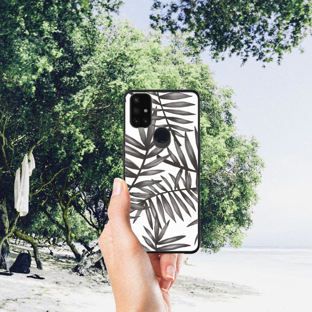 OnePlus Nord N10 5G Bloemen Hoesje Leaves Grey B2C Telecom