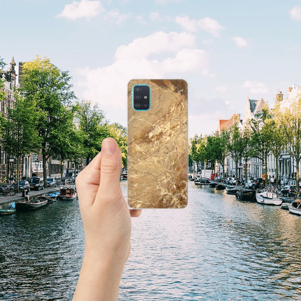 Samsung Galaxy A51 TPU Siliconen Hoesje Marmer Creme B2C Telecom