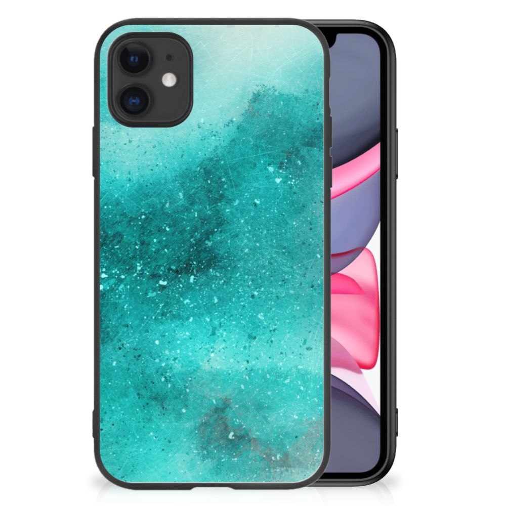 Kleurrijke Telefoonhoesje iPhone 11 Painting Blue met turquoise watercoloring ontwerp.