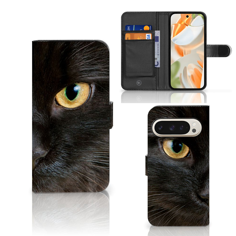 Google Pixel 9 | 9 Pro Telefoonhoesje met Pasjes Zwarte Kat