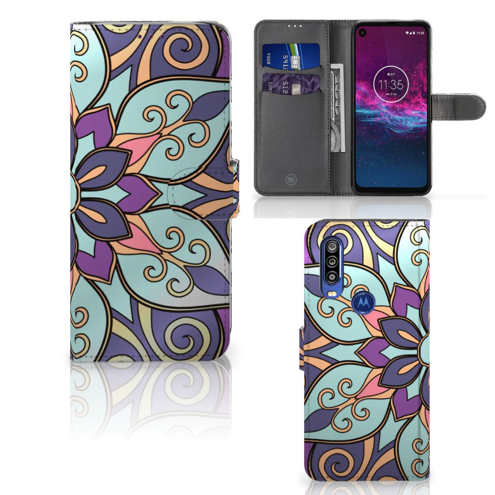 Motorola One Action Hoesje Purple Flower