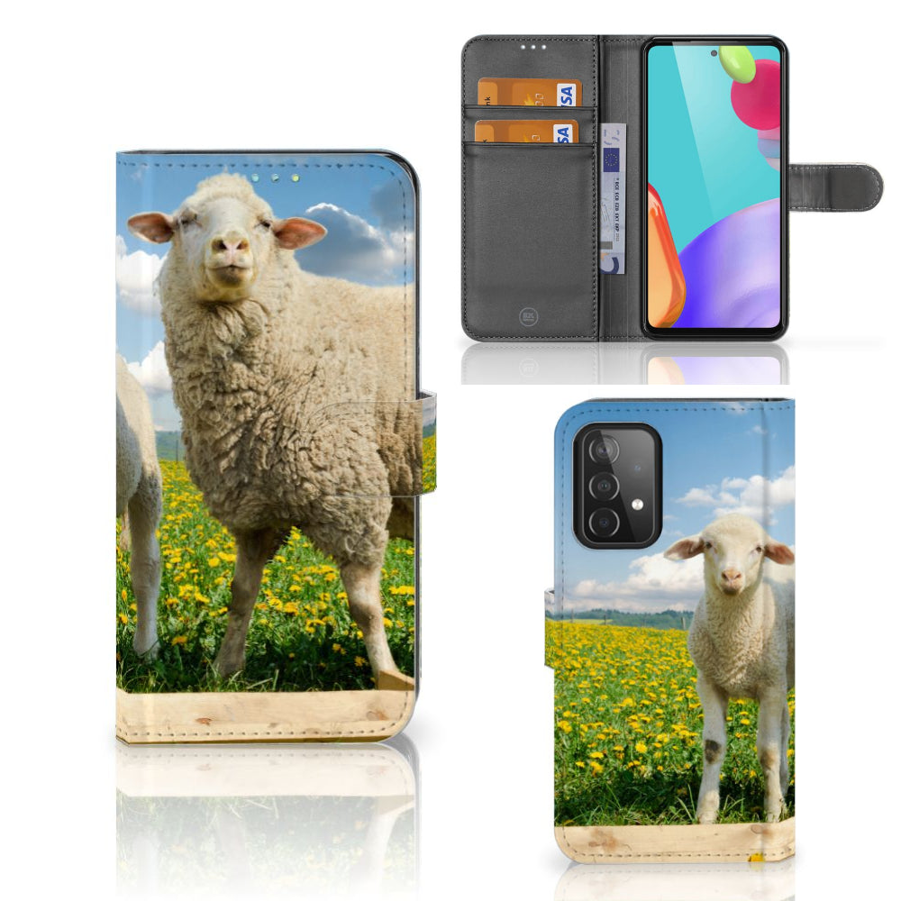 Samsung Galaxy A52 Telefoonhoesje met Pasjes Schaap en Lammetje