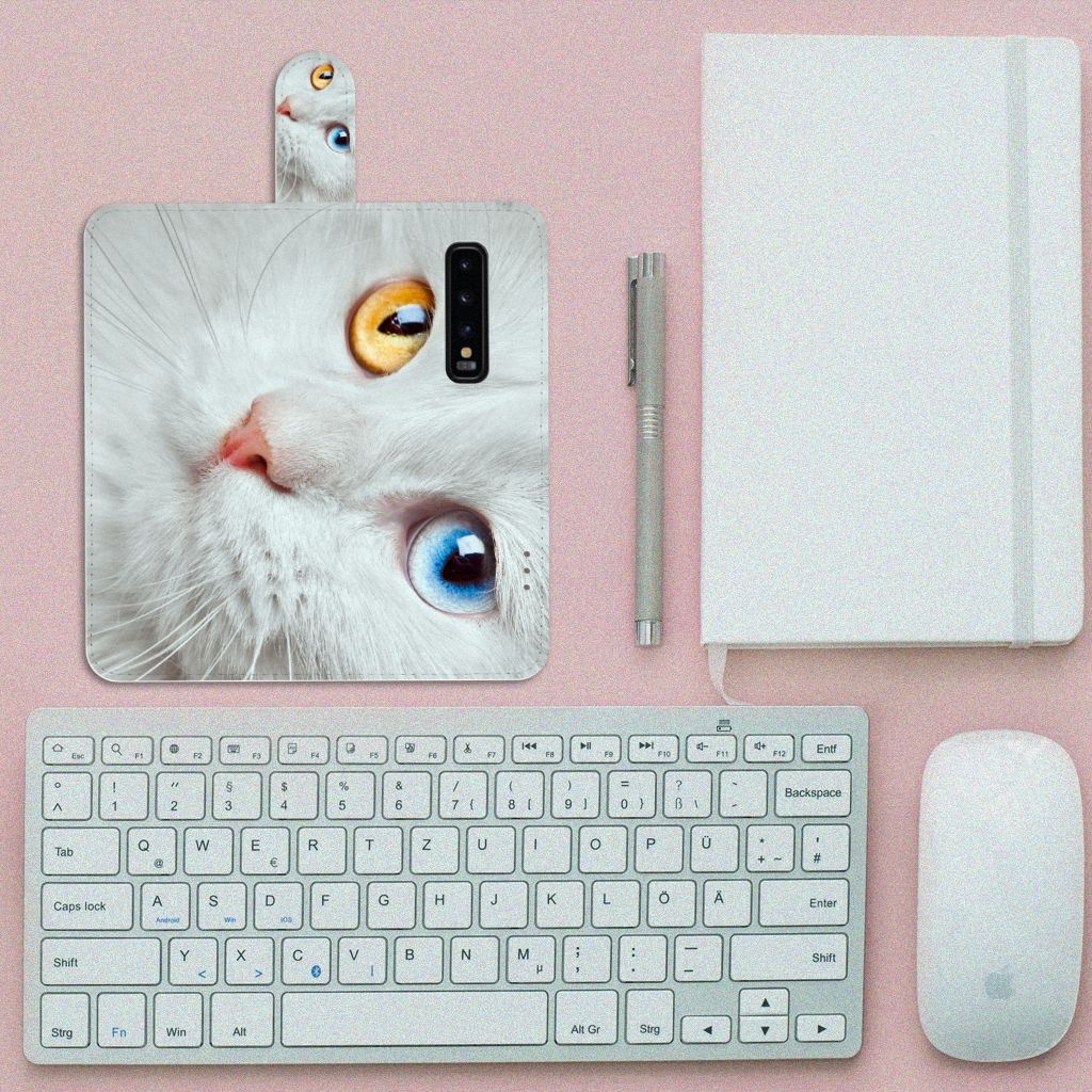 Samsung Galaxy S10 Telefoonhoesje met Pasjes Witte Kat