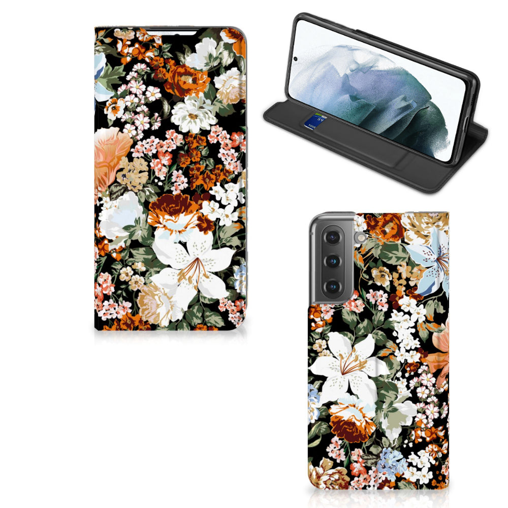 Smart Cover voor Samsung Galaxy S21 FE Dark Flowers