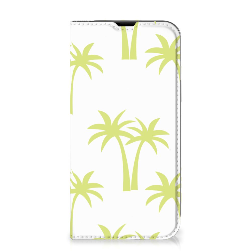 iPhone 14 Smart Cover Palmtrees met lichtgroene palmbomen op een witgrijze achtergrond đ´