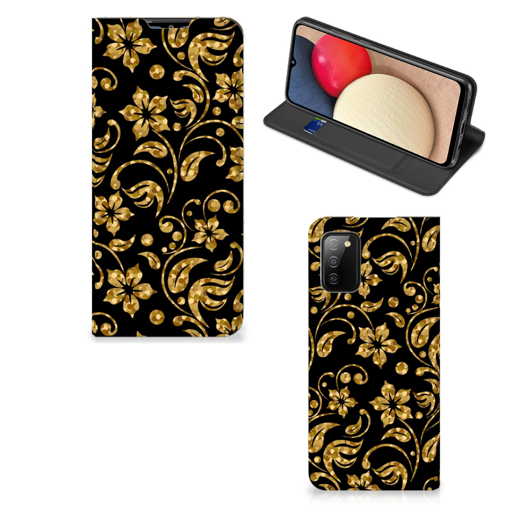 Samsung Galaxy M02s | A02s Smart Cover Gouden Bloemen - B2C Telecom