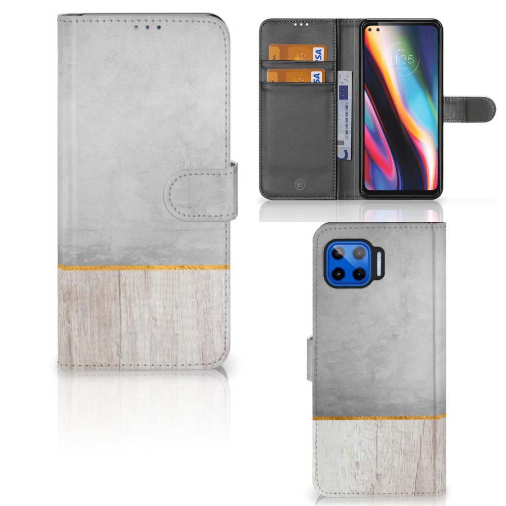 Motorola Moto G 5G Plus Book Style Case Wood Concrete