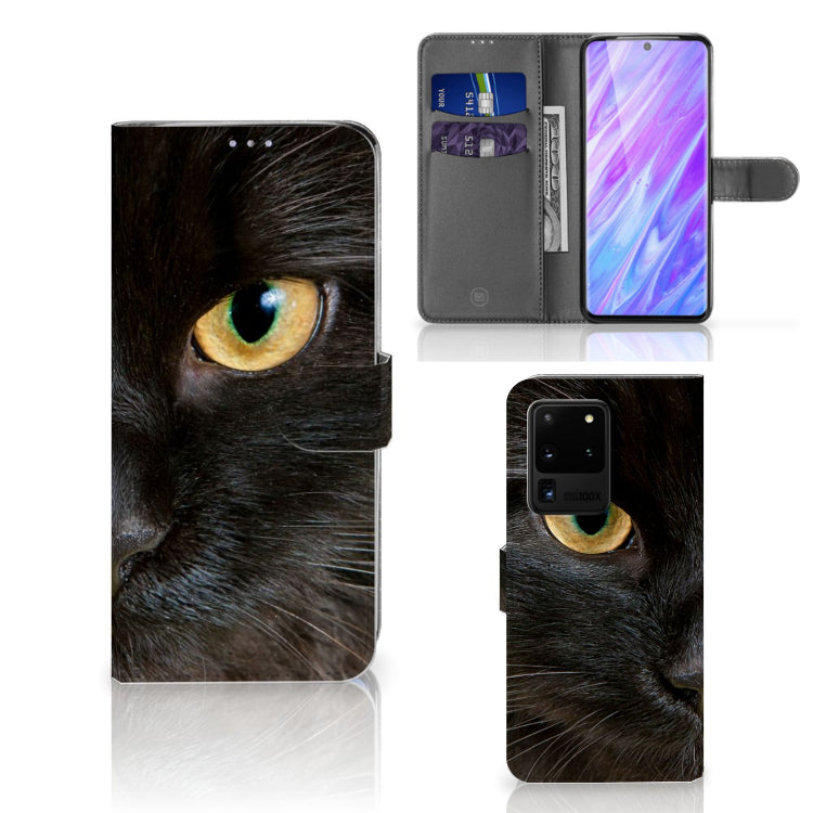 Samsung Galaxy S20 Ultra Telefoonhoesje met Pasjes Zwarte Kat