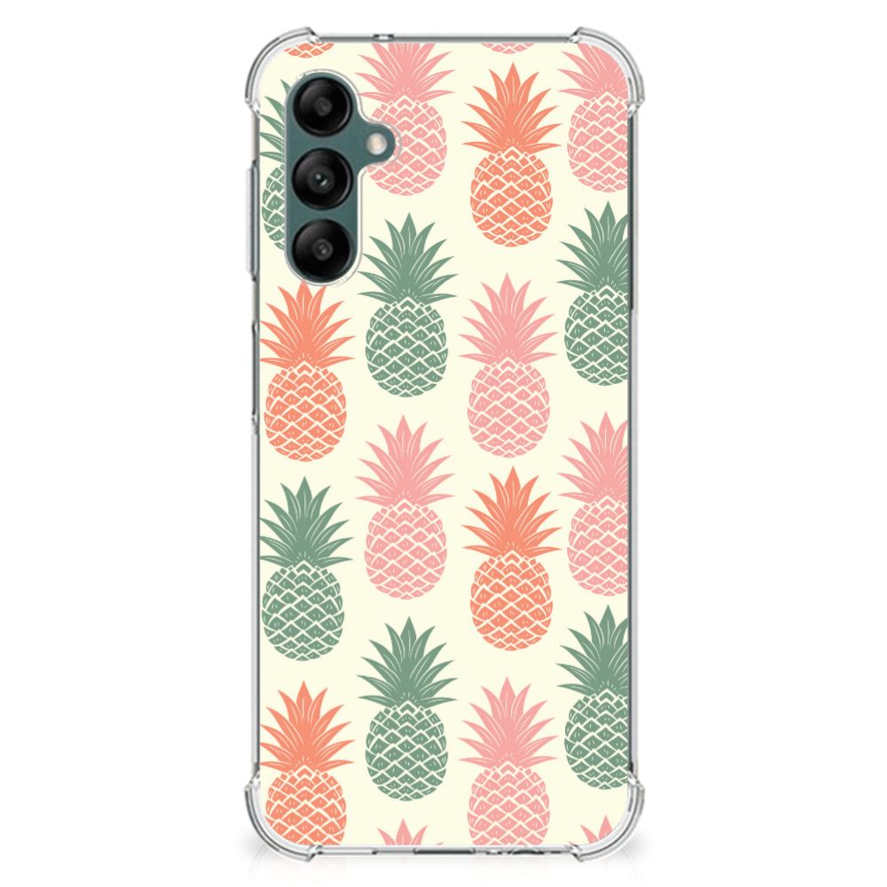 Samsung Galaxy A14 5G/4G Beschermhoes Ananas met kleurrijke ananaspatroon op transparante achtergrond.
