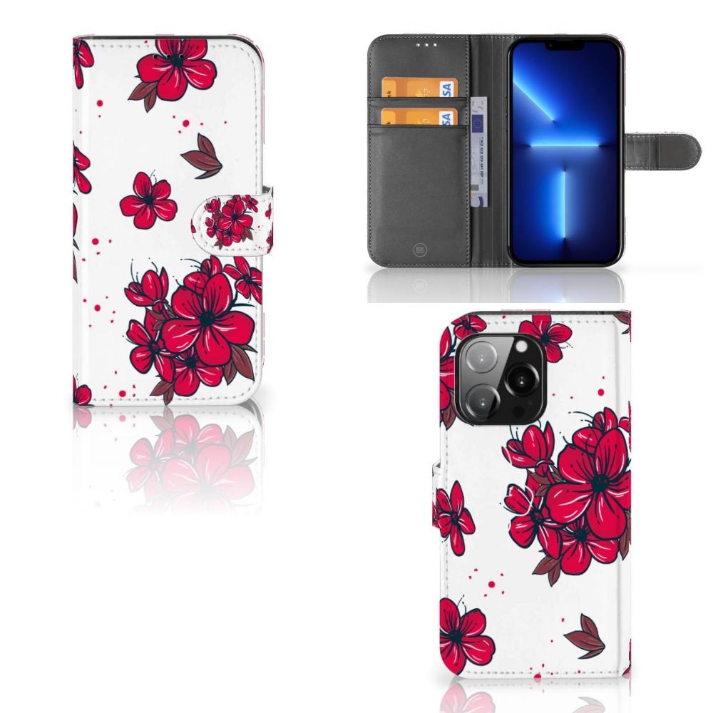 iPhone 13 Pro Hoesje Blossom Red met prachtige bloesemdesign op witte achtergrond đ¸.