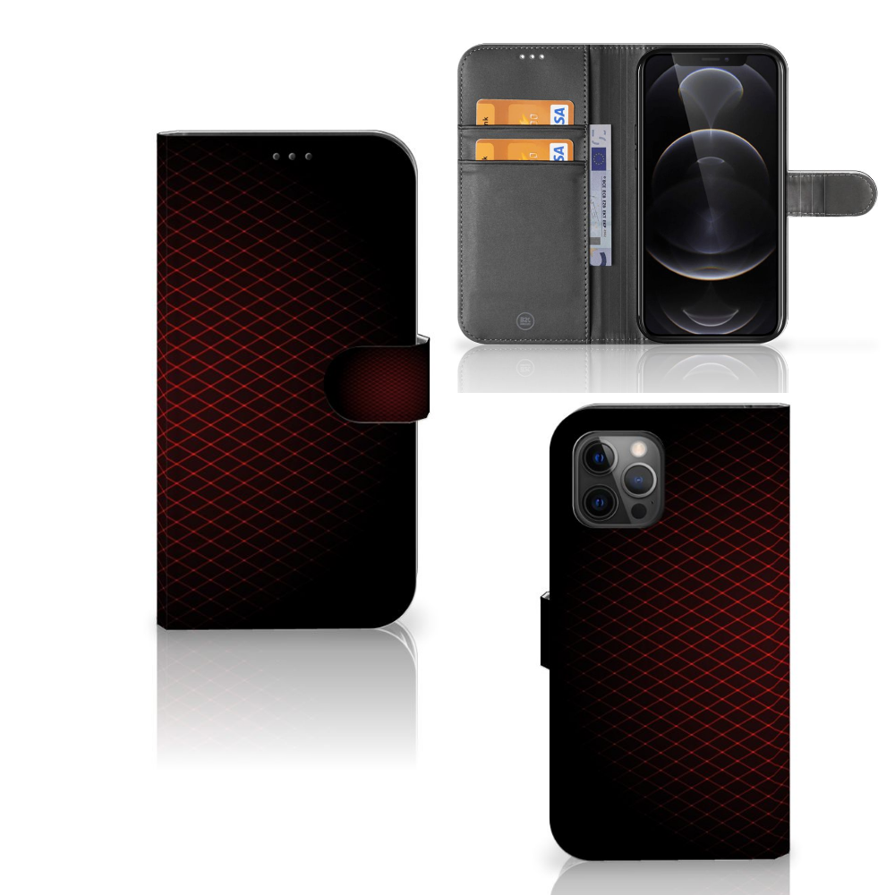 Apple iPhone 12 Pro Max Telefoon Hoesje Geruit Rood met ruimte voor 3 pasjes en minimalistisch ontwerp