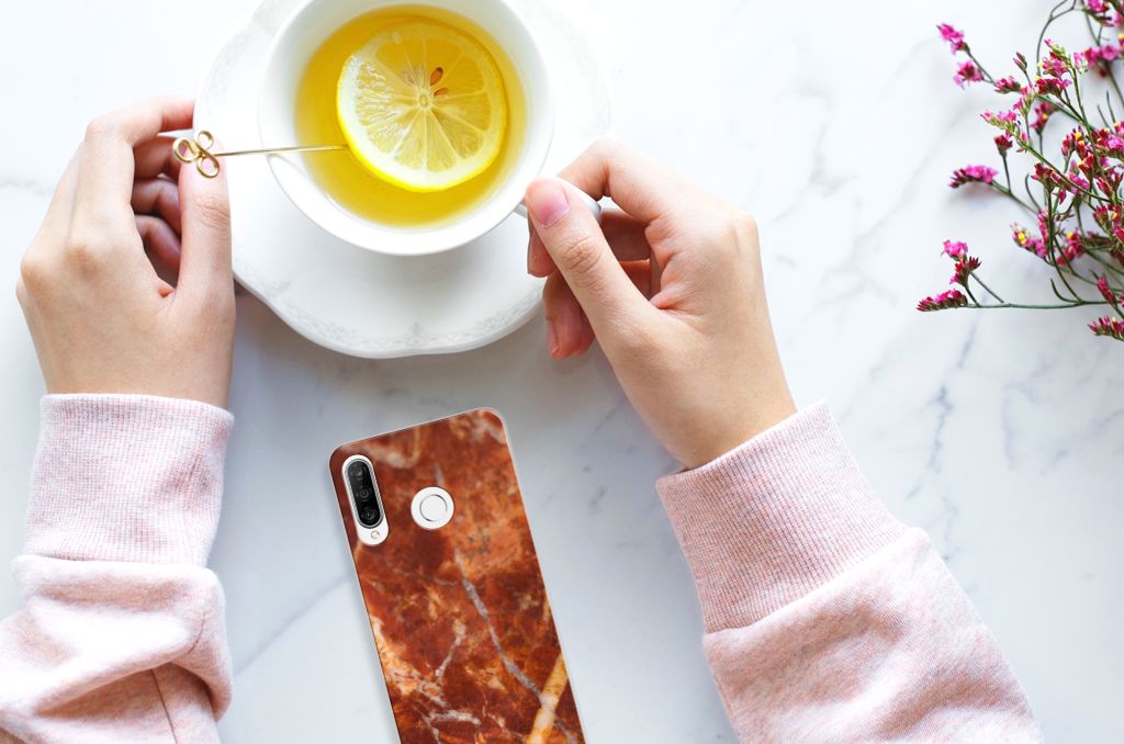 Huawei P30 Lite TPU Siliconen Hoesje Marmer Bruin