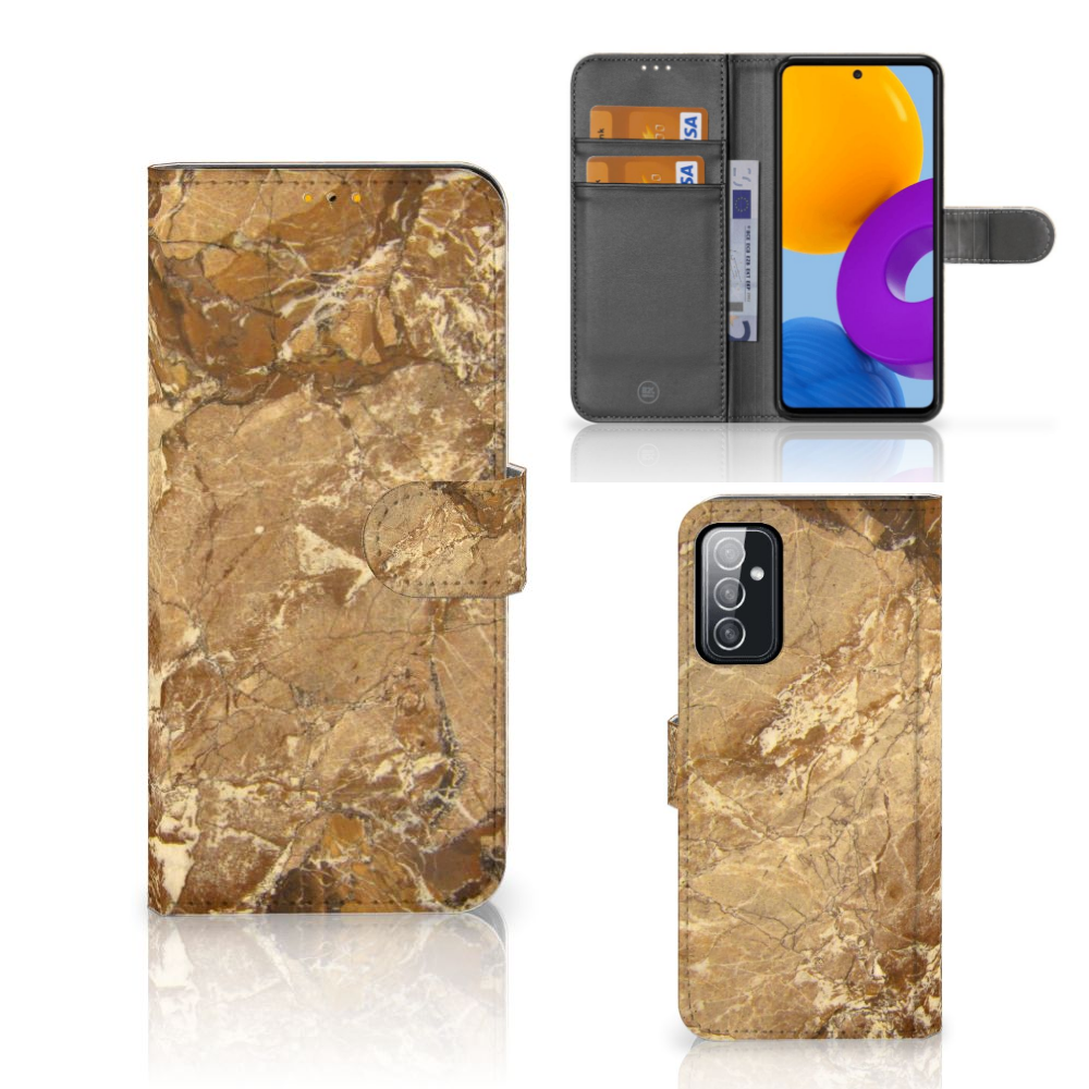 Samsung Galaxy M52 Bookcase Marmer Creme met luxe marmerlook en ruimte voor pasjes.