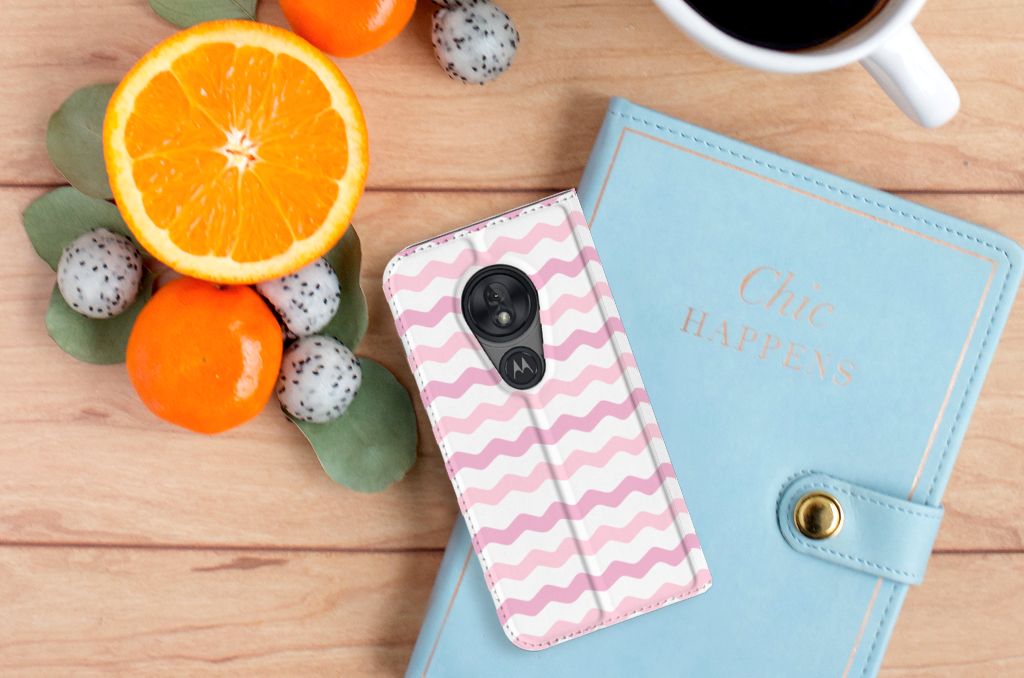 Motorola Moto G7 Play Hoesje met Magneet Waves Roze