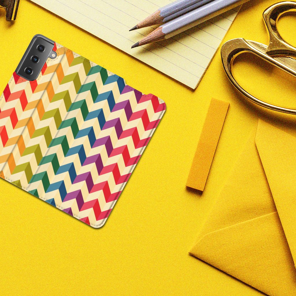 Samsung Galaxy S21 Hoesje met Magneet Zigzag Multi Color - B2C Telecom