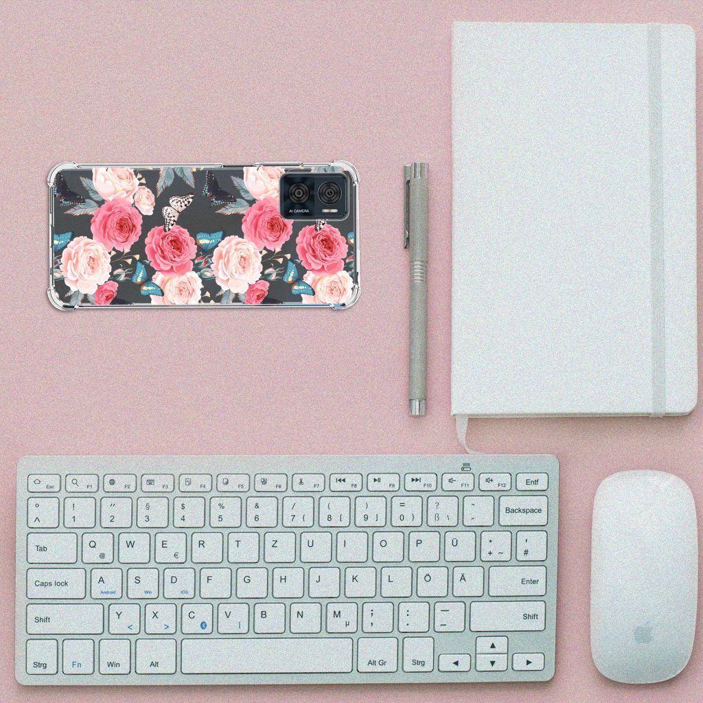 Motorola Moto E22 | E22i Case Butterfly Roses B2C Telecom