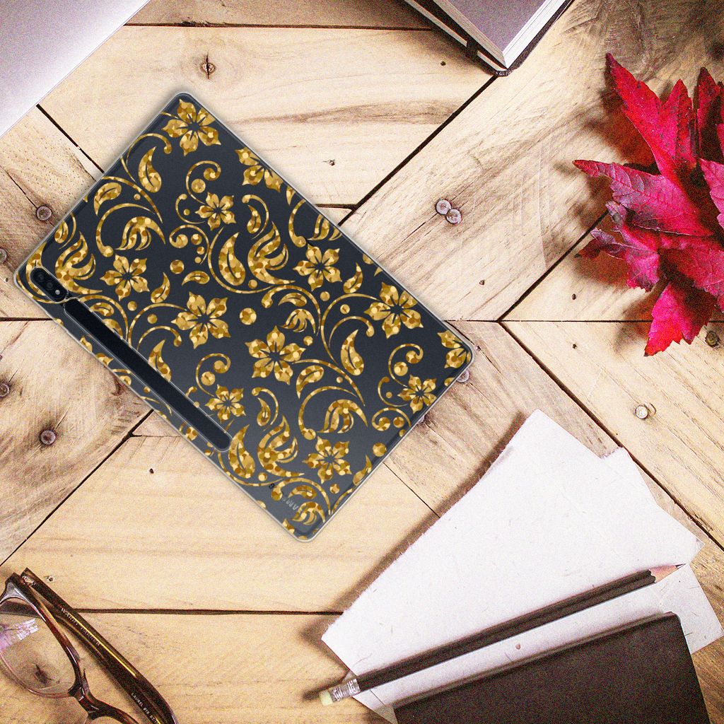 Samsung Galaxy Tab S7 Plus | S8 Plus Siliconen Hoesje Gouden Bloemen - B2C Telecom