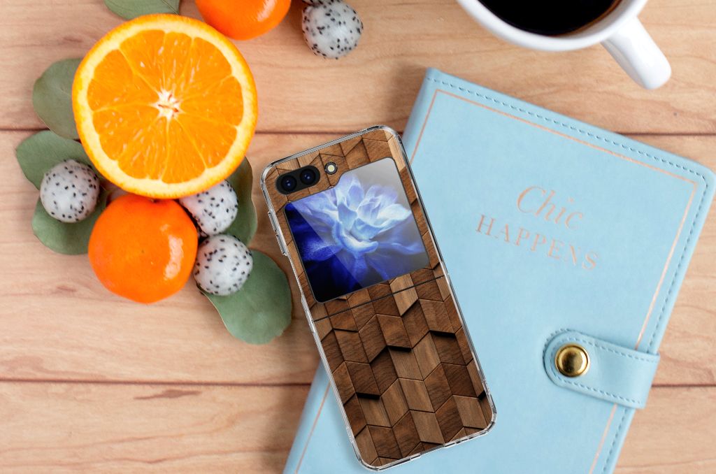 Bumper Hoesje voor Samsung Galaxy Z Flip 5 Wooden Cubes