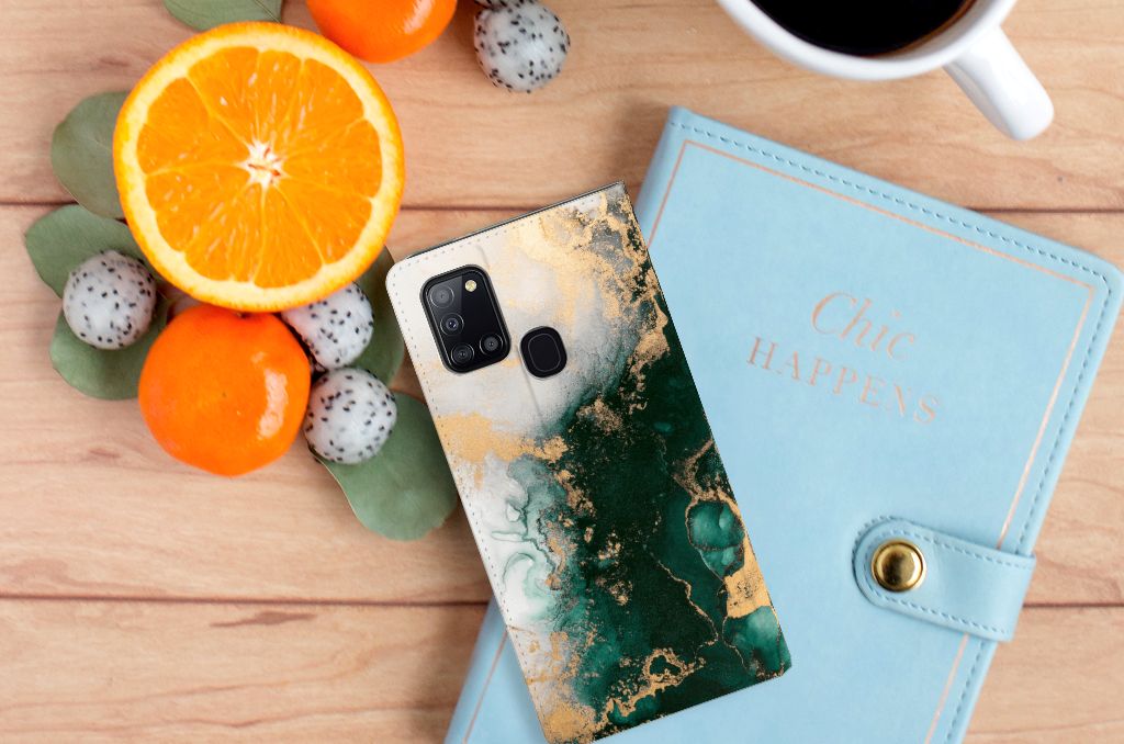 Standcase voor Samsung Galaxy A21s Marmer Groen - B2C Telecom
