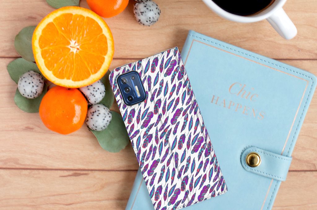 Motorola Moto G9 Plus Hoesje met Magneet Feathers Color - B2C Telecom