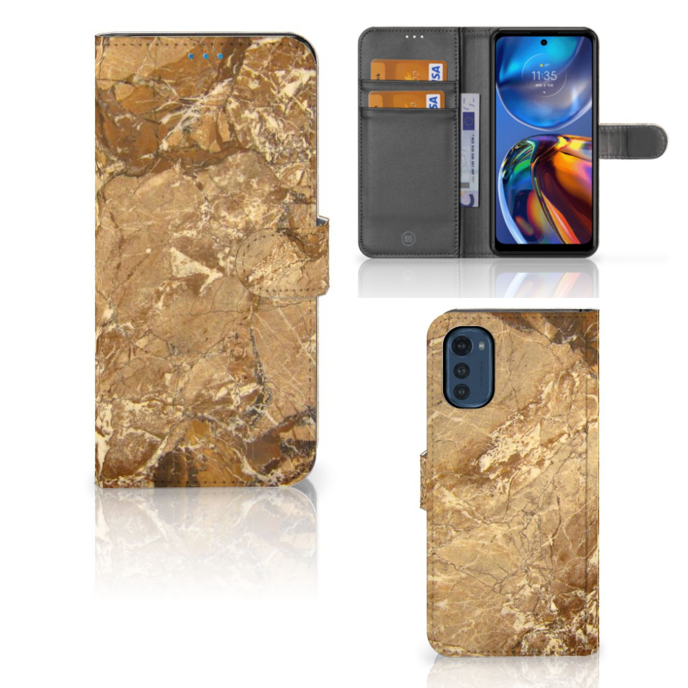 Motorola Moto E32 | Moto E32s Bookcase Marmer Creme met luxe marmerdesign en beschermende TPU-siliconen binnenkant.