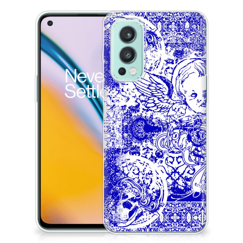 Silicone Back Case OnePlus Nord 2 5G Angel Skull Blauw