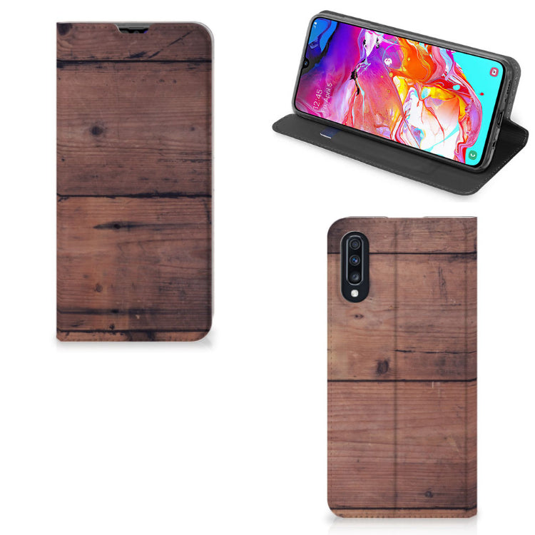 Samsung Galaxy A70 Book Wallet Case Old Wood