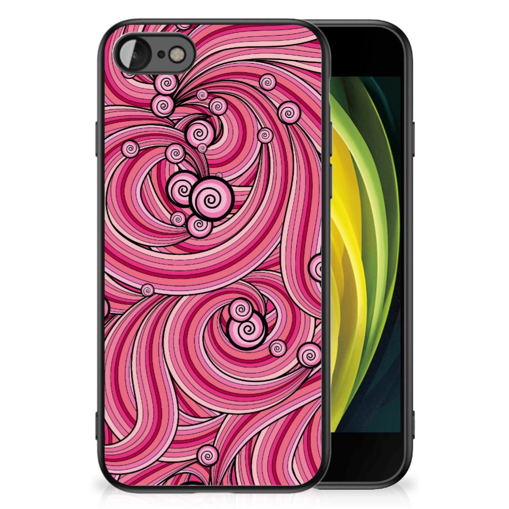iPhone SE 2022 | SE 2020 | 7/8 Leuk Telefoonhoesje Swirl Pink met kleurrijk swirl ontwerp op telefoon