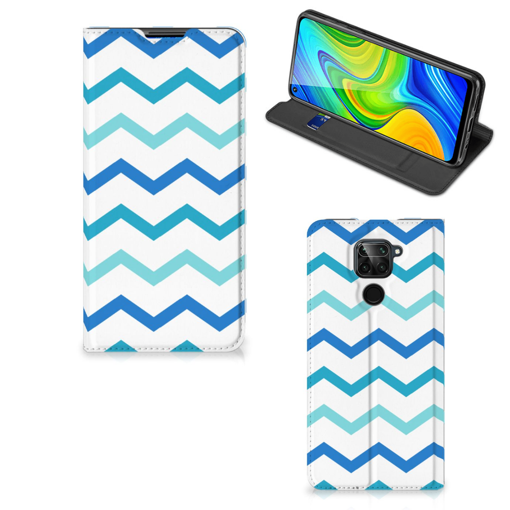 Xiaomi Redmi Note 9 Hoesje met Magneet Zigzag Blauw - B2C Telecom