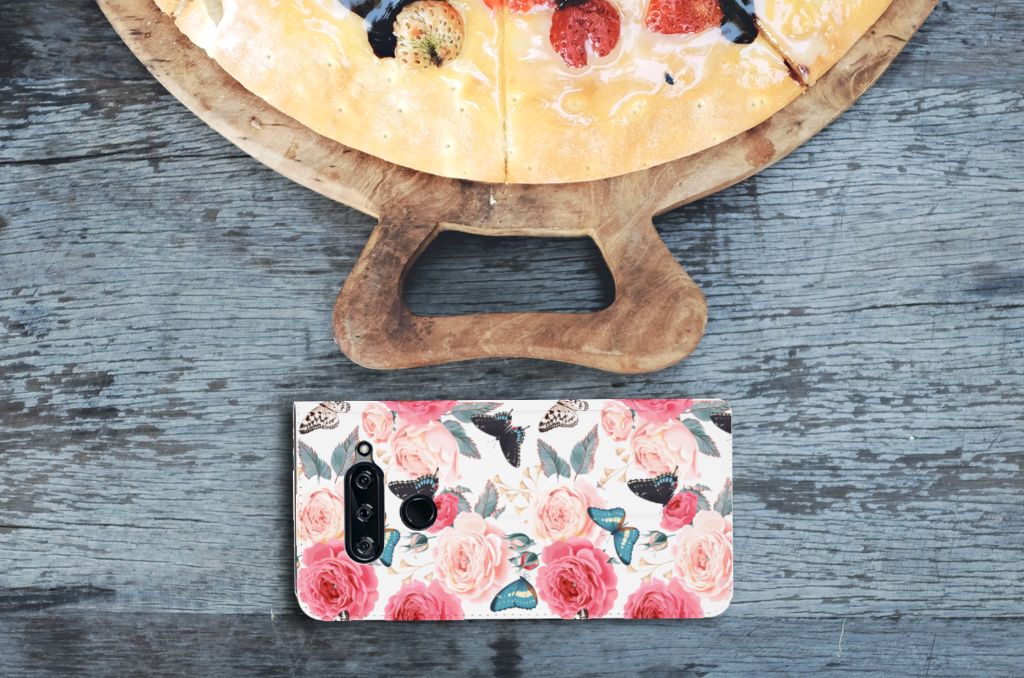LG V40 Thinq Smart Cover Butterfly Roses