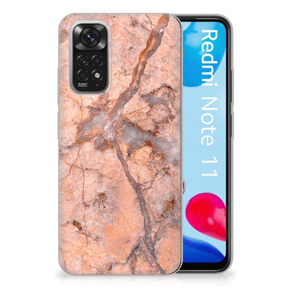Xiaomi Redmi 10 | Redmi Note 11 4G TPU Siliconen Hoesje Marmer Oranje B2C Telecom