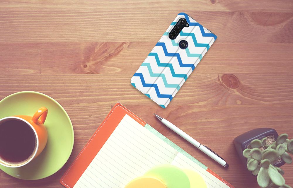 Motorola Moto G Pro Hoesje met Magneet Zigzag Blauw - B2C Telecom